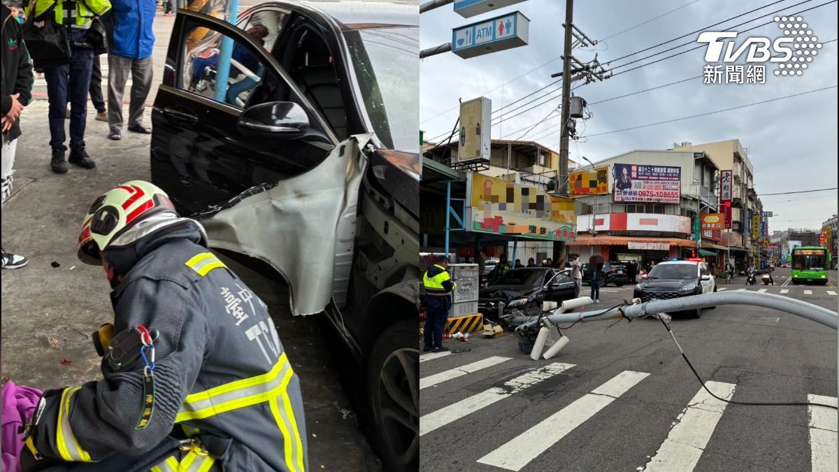 衰到極點！賓士男暴衝撞斷電線桿　嬤買臭豆腐「禍從天降」當場頭破血流！